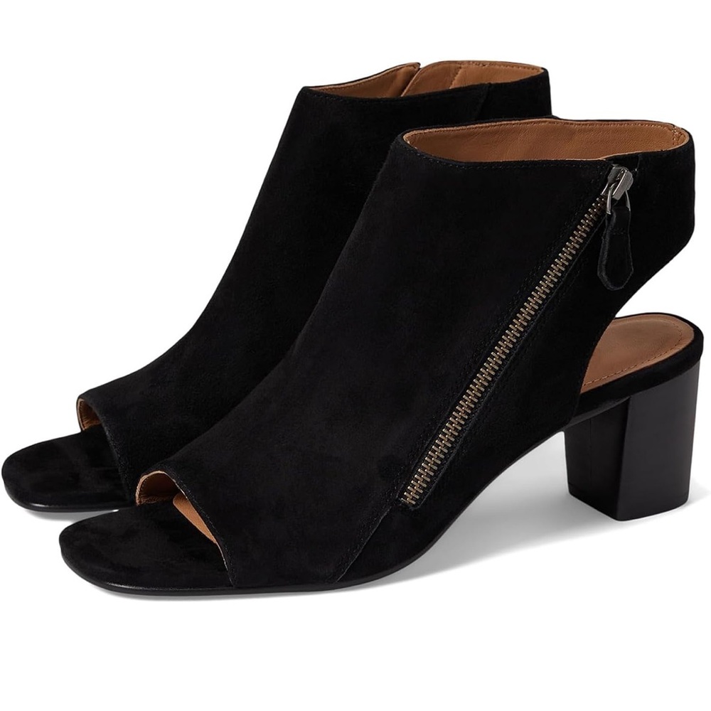Approx 2.5” Chunky Heel Open Toe Booties Sandals Side Zipper Booties Cut Out